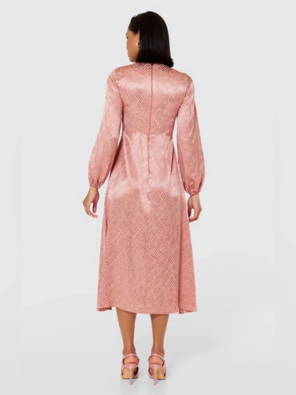 NWT Closet London 6 Blush Pink Jacquard Textured Midi Flowy Feminine Satiny